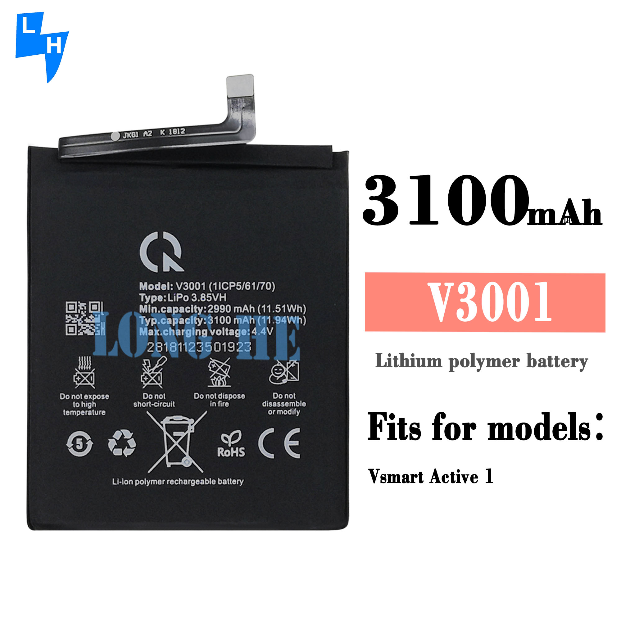 High Capacity Lithium Polymer Battery V3001 Original Replacement for Vsmart Active 1