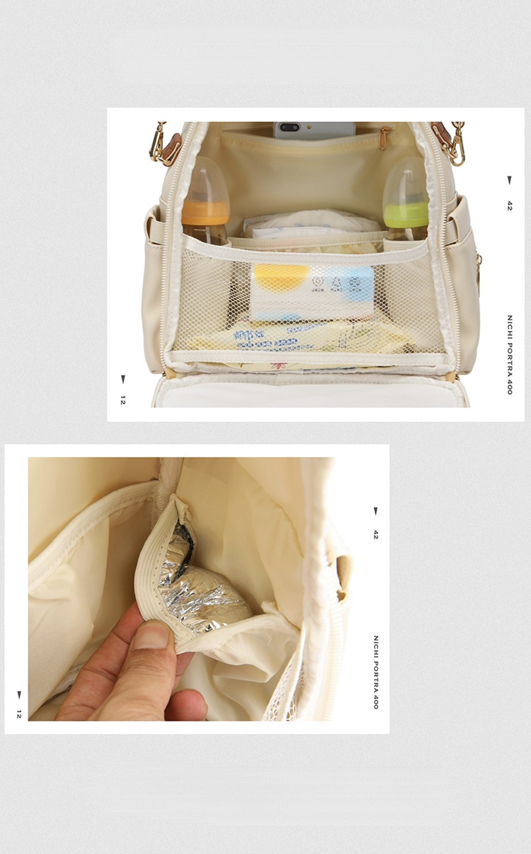 New PU Leather Mommy Nappy Bag Portable Baby Bottle Backpack Multifunction Travel Maternity Diaper Bag witth Stroller Strap