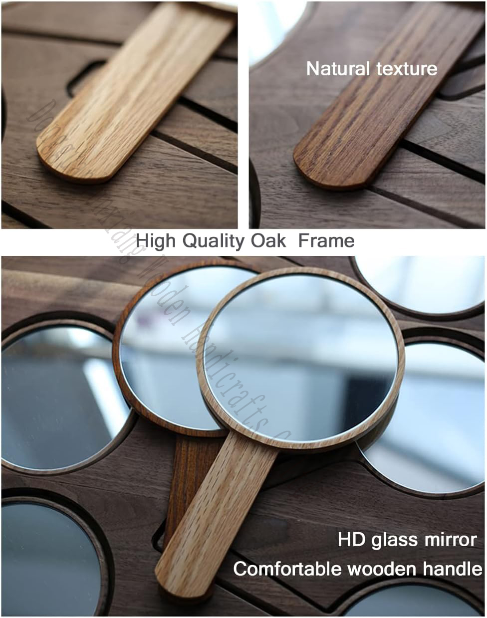 Customized Wholesale Wooden Handheld Makeup Mirror with Personalized Design, Portable & Lightweight, Ideal for Gifts and Travel
