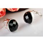 Sterling Silver Oval Black Cubic Zirconia Stud Earrings(E12284BLACK)