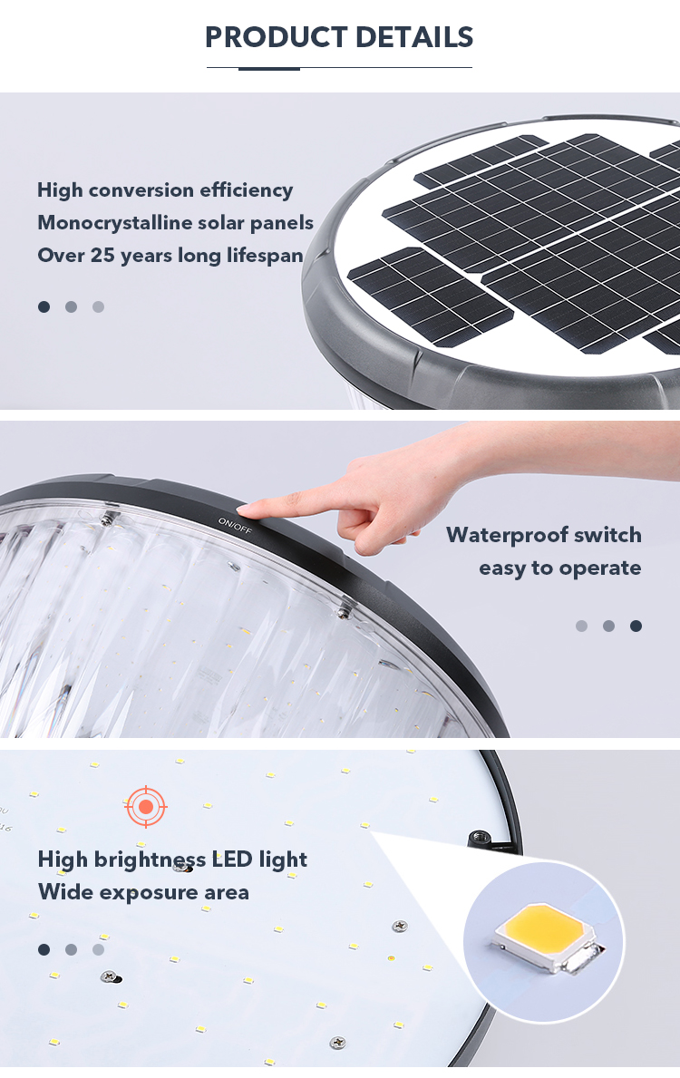 IP65 No Wiring LED Solar Garden Lamp With Battery 3.2/26000mAh, Courtyard Decorative Solar Street Lights