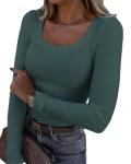 Intimate Stretch Leggings Solid Color Square Collar Top Women′s T-Shirt