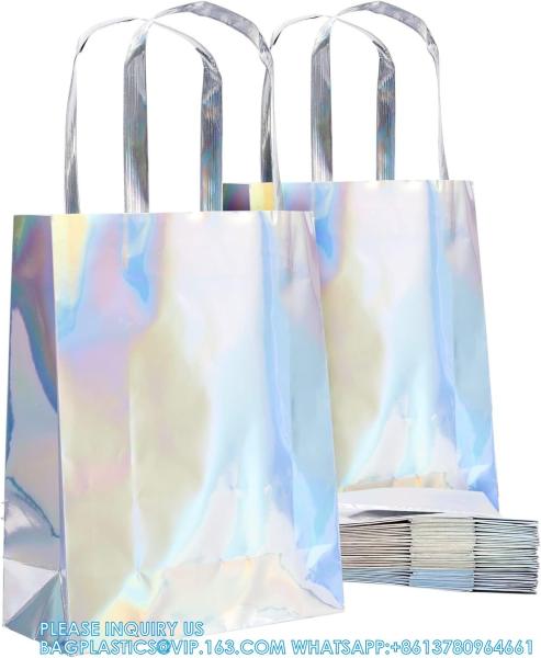 Buy cheap Holographic Foil Paper Gift Bags With Handles, Reusable Iridescent Gift Bags For Baby Shower, Birthday, Wedding from wholesalers