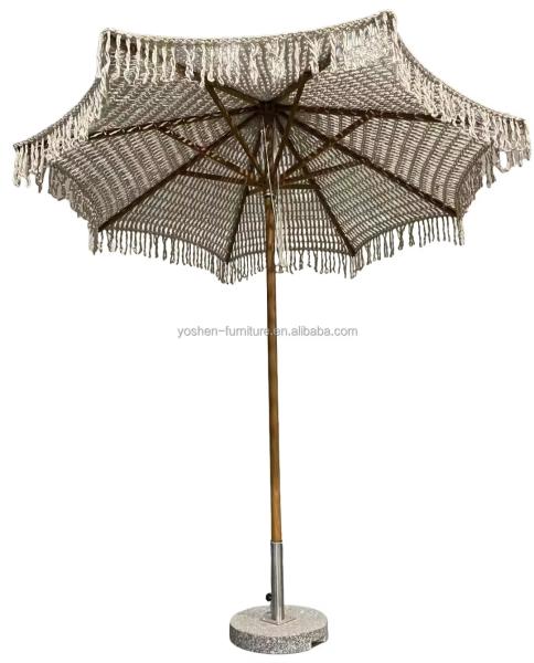 9 ft New Design Customized woven beach umbrella Cotton Rope Macrame Parasols