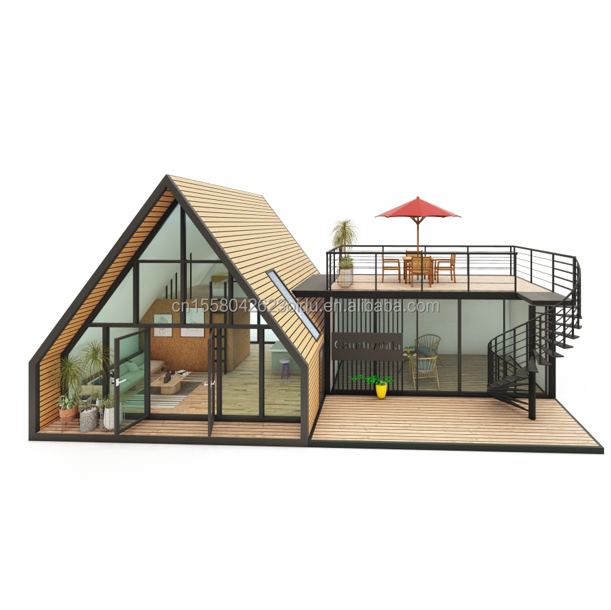 EU Modern Triangular Wooden Steel Structure House for Hotel or Carport Main Structure of Galvanized Steel Square Tubes