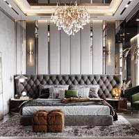 Buy cheap 5 Star Hotel Bedroom Furniture Double Black Grid Solid Wood King Size Bed product