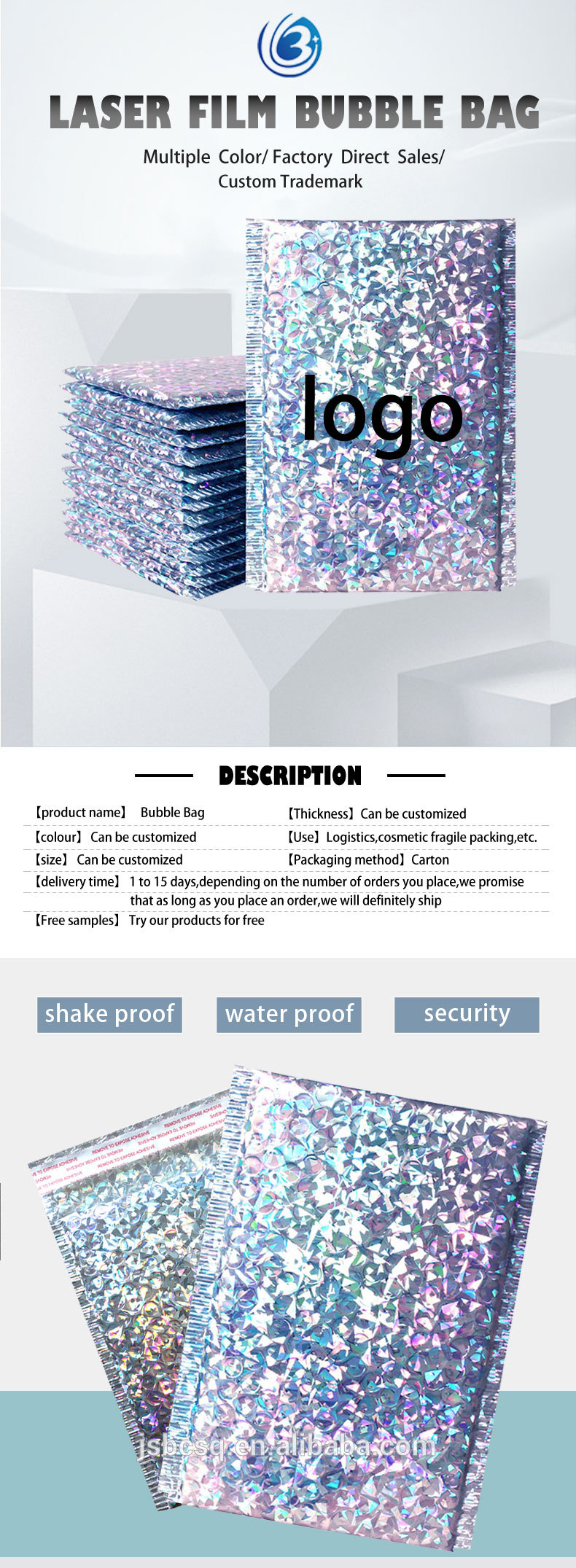 Laser Film Bubble Slider Zipper Bags Pack Express Poly Bubble Mailers Padded Shipping Mailing Bags Custom Logo