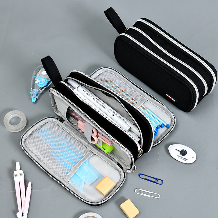Large Capacity School Pencil Case Customized Canvas Pencil Bag with Colorful Pattern