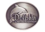 Customized Antique Silver Plating Curved Dolphin Badge, Pewter Souvenir Badges