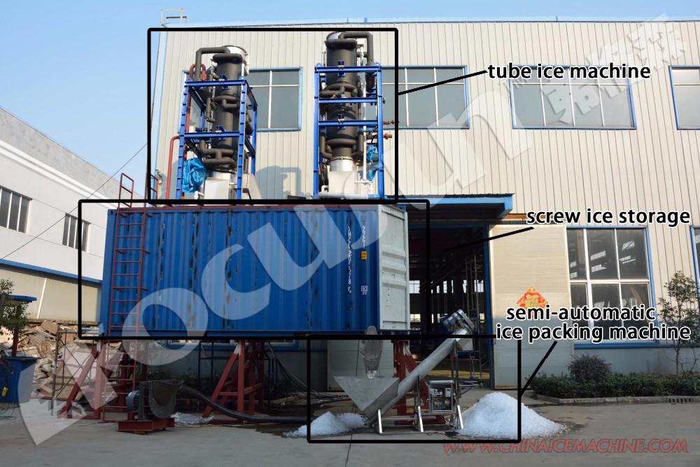 15 Ton Tube Ice Machine with Screw Ice Storage and Semi-Automatic Ice Packing Machine