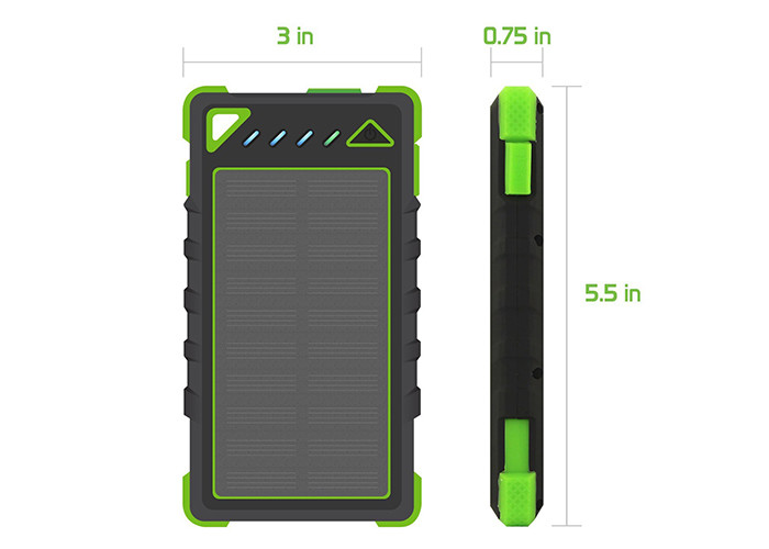 Green Solar Powered Portable Charger Water Resistance With 2 Usb Output Ports