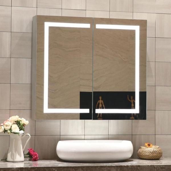 IP44 Silver Grey Anodized Aluminium Body LED Mirrored Medicine Cabinet for Home