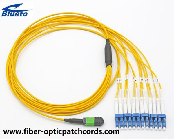 Buy cheap MPO To LC Fiber Optic Patch Cord SM 12core Yellow Single Mode LSZH Materila from wholesalers