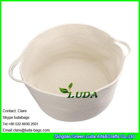 Buy cheap LDKZ-061 white cotton rope storage basket with handles soft durable toy storage nursery bins from wholesalers
