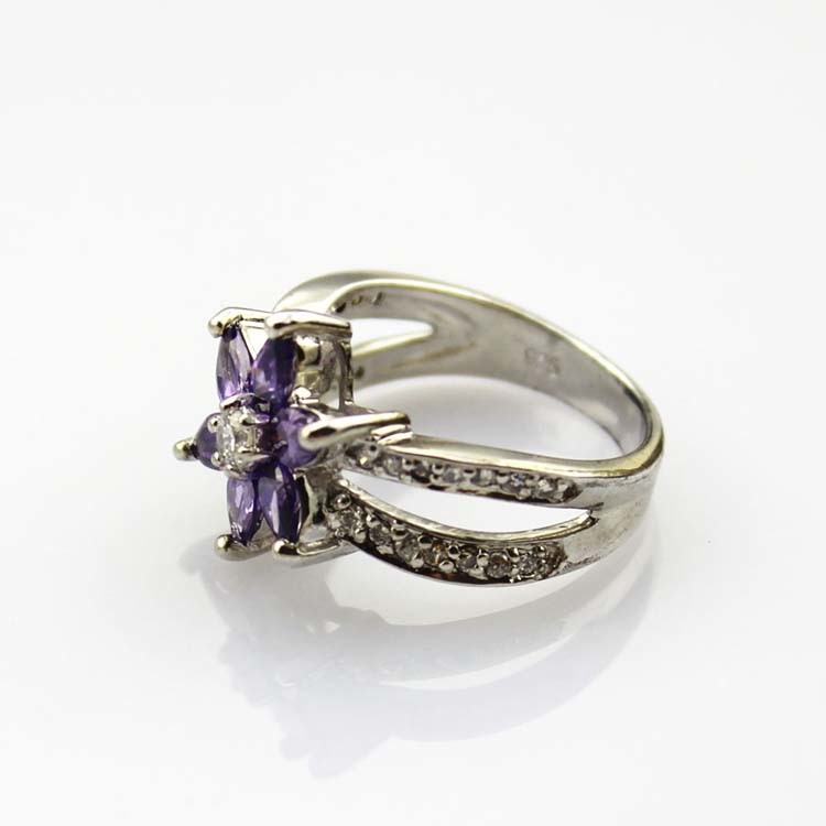 Designer Jewelry Sterling Silver with Yellow Cubic Zircon Flower Gemstone Ring （R0012）