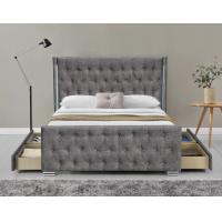 Buy cheap Wing Back Ottoman Tufted Storage Bed King Size Wood Sliver Grey Crushed Velvet product