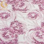 Wedding Dress Pink Heavy Beaded Lace Fabric Customized 20% Polyester