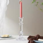 Clear Color Glass Candle Holder Machine Pressed 23cm Tall Taper Candlesticks