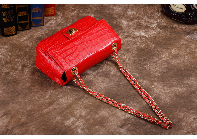 Luxury Genuine Crocodile Belly Skin Gold Hardware Lady Evening Flap Purse Alligator Leather Women Single Shoulder Bag