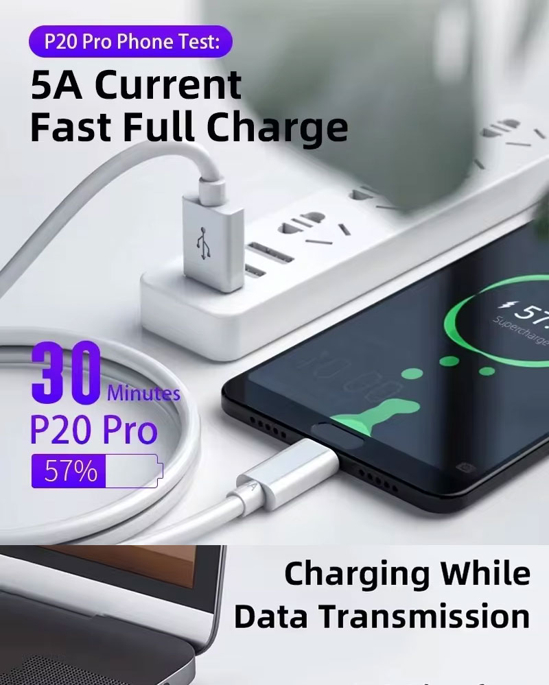 High Quality 1M 2M 5A Fast Charging USB to Type C Data Charger Cable for Huawei Android Phone