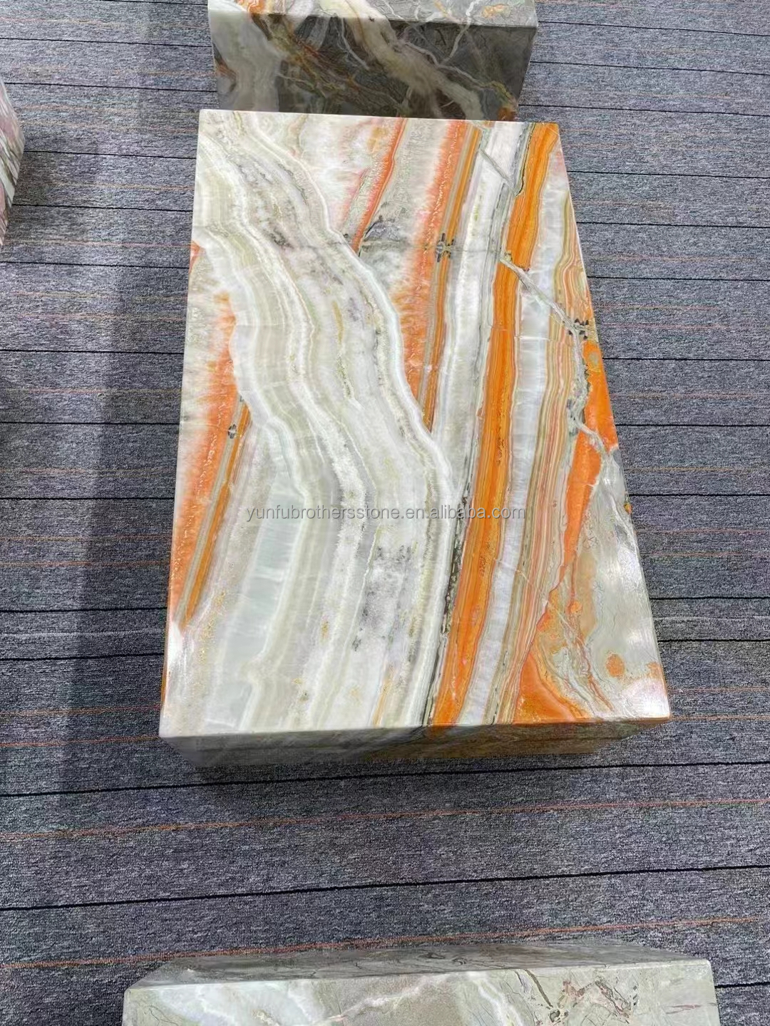 Hotel Table Furniture Design with Natural Stone Bookmatched Rainbow Onyx Marble Slab