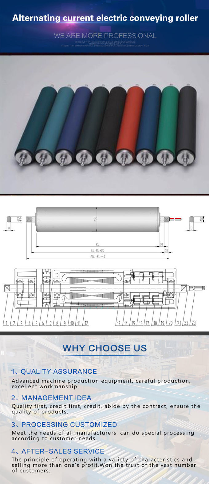 Flexible Electric Small Conveyor Rollers , Rubber Covered Conveyor Rollers