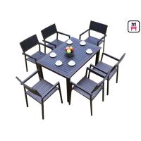 Buy cheap 1 By 4 / 6 Outdoor Restaurant Tables Sets Plastic Wood Metal Frame Patio Dining product