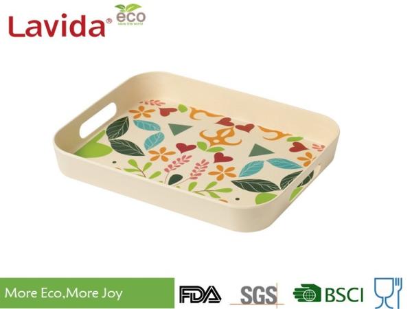 Latest Design BBQ Party Natural Plant Fibre printed big Tray set Bamboo fibre