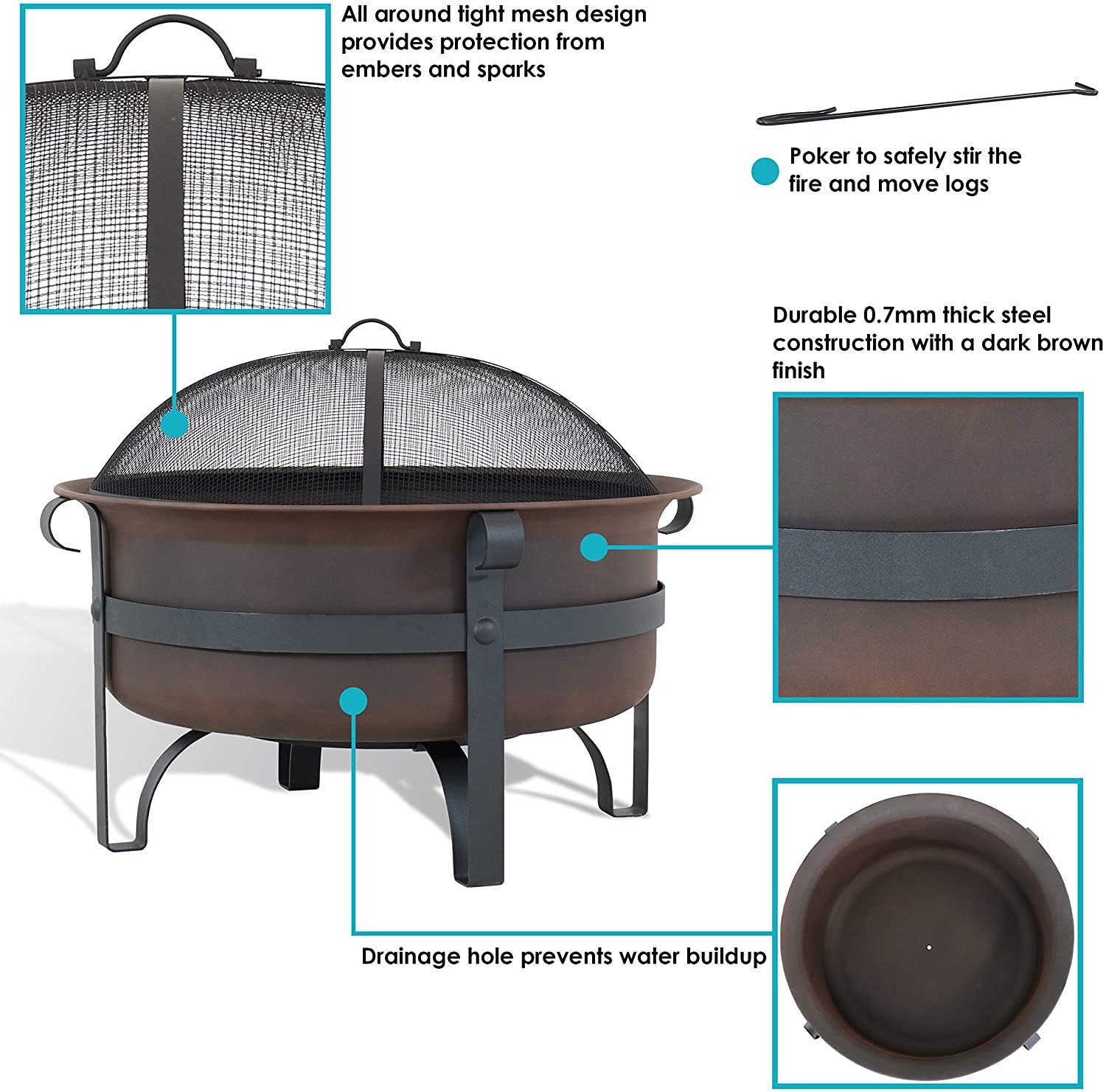 Large Bronze Cauldron Outdoor Charcoal Fire Pit Round Wood Burning Patio