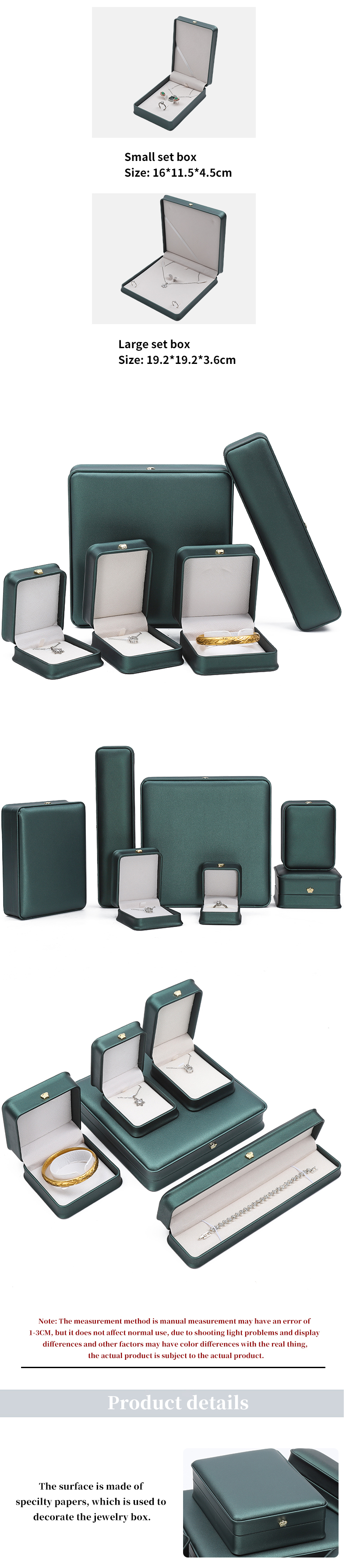 Crown Ornament Round-Corner PU Leather Jewelry Storage Box Set for Pendant Rings