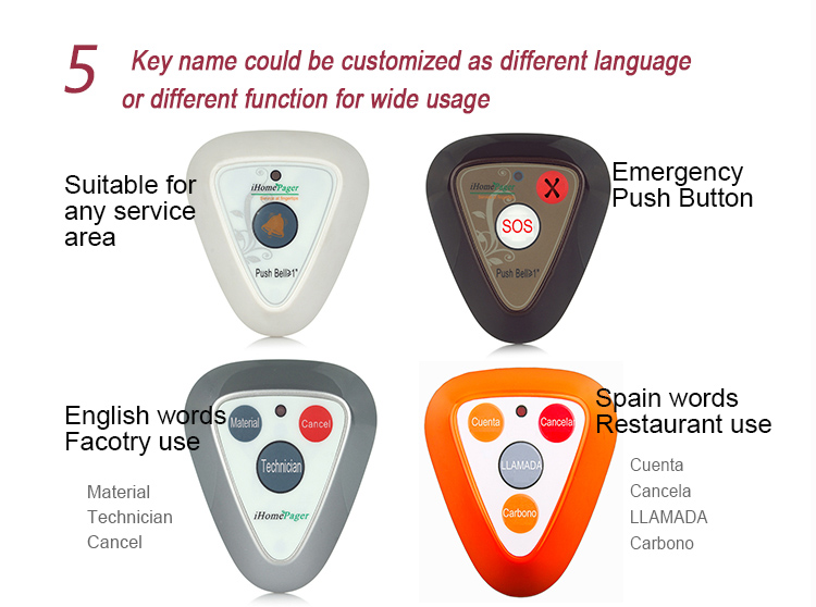 cinema wireless service call button on auditorim and wrist watch pager for waiter or waitress