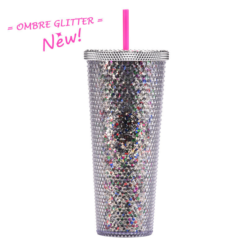 Studded Tumbler With Straw | Double Wall Tumbler Perfect For Hot And Cold Drinks Iced Coffee Cup Smoothie Cup Reusable BPA Free