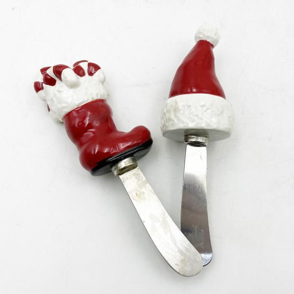 Christmas Santa Hat Boot Hand Painted Handle With Stainless Steel Blade Cheese