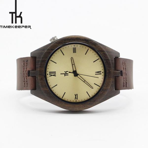 Buy cheap Sandalwood Wooden Mens Brown Leather Watch Japan Quartz Movement from wholesalers