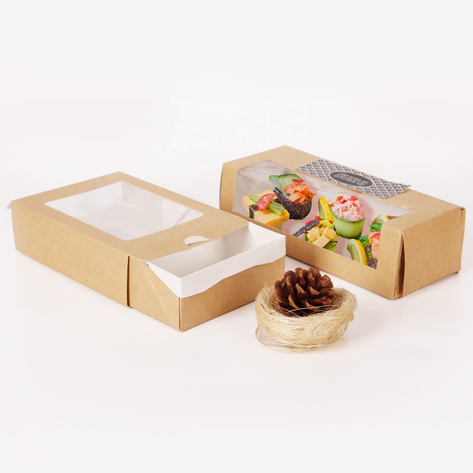 Disposable Kraft Paper Sushi Takeaway Box With Clear Window ISO9001