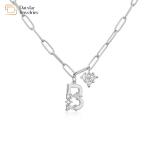 Paperclip Chain 18k Gold Plated Letter Pendant Necklace Diamond Zircon Heart