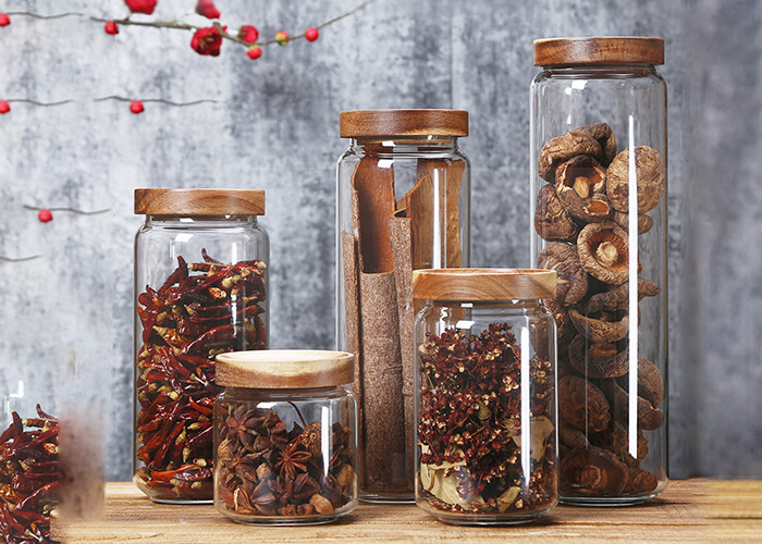 Decorative Sealable Glass Jars With Wooden Lid 400ml-1600ml Capacity