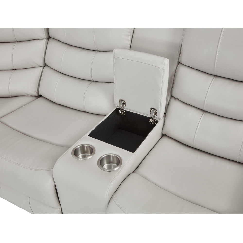 Power Recliner Corner Sofa with 2 Power Recliner Seats and Storage Box and Bluetooth Audio Speaker and LED Light, Beige Breathable Leatherette