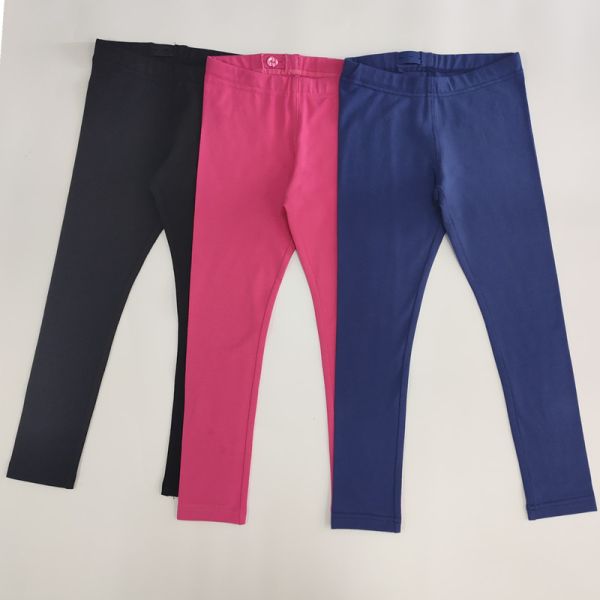 Anti-Wrinkle Knitted Cotton/Spandex Little Girl Leggings with Waistband Button