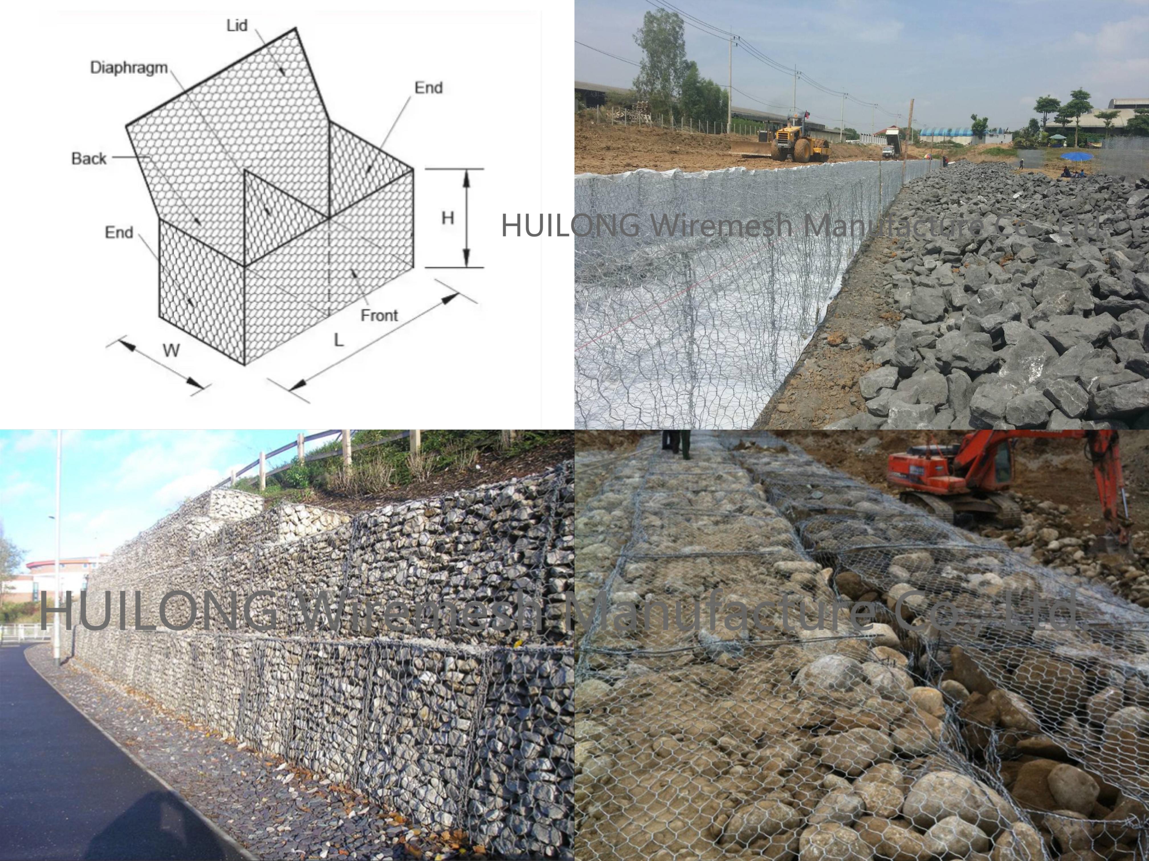 Gabion Woven Wire Mesh 2*1*1m 8x10 Cm Mesh For Protect River Banks