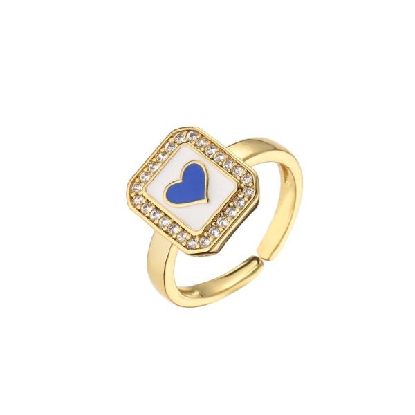 Adjustable Women 14k Gold Ring Oil Drop Rectangular Heart Diamond Engagement