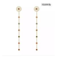 Buy cheap 6cm Girls Stainless Steel Gold Earrings Long Dangle Colored Rhinestone Earrings product