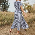 Fancy Beach Loose Short Sleeve Maxi Dresses Plain Dyed Square Collar