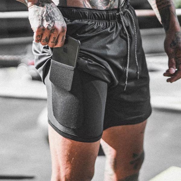 Buy cheap Fit Training Sports Double Layer Workout Pants Elastic Gym Men Cotton Shorts from wholesalers