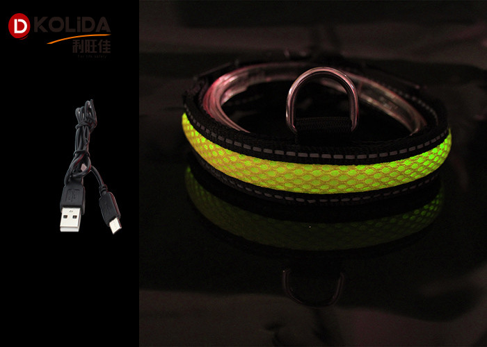 Adjustable S / M / L LED Nylon Dog Collar , USB Light Up Dog Collar Rechargeable