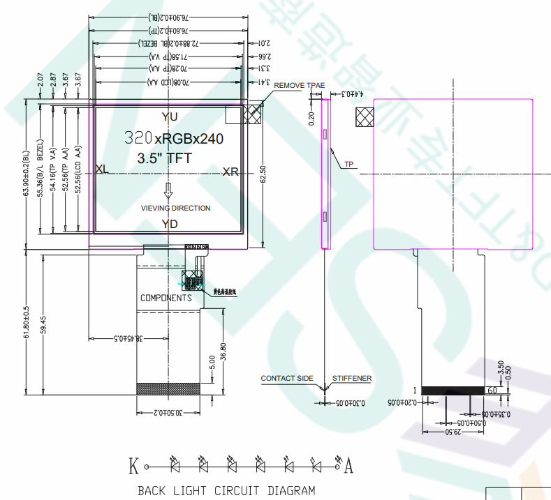 3.5 Inch Tft Lcd 3.5inch Lcd Module 320x240 Resolution IC SSD2219 With RTP