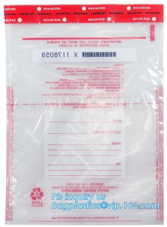 custom logo tamper tear proof plastic bank money envelopes mailing bag, Security Bag/Printed Plastic Security Bags For M