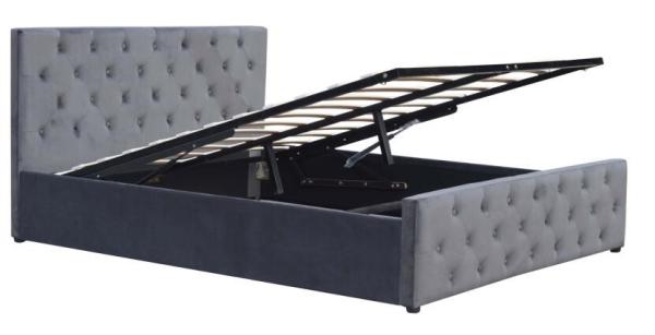 Buy cheap Double Gas Lift Storage Bed Fabric Plywood Small Light Grey Velvet Upholstered Bed from wholesalers