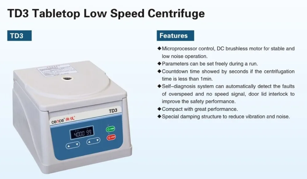 TD3 Tabletop Low Speed Medical Centrifuge Machine 4000rpm Max Speed