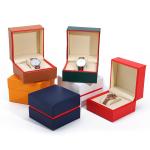 Soft Handy Stylish PU Leather Watch Packaging Box Red Edge Storage Case for Gift